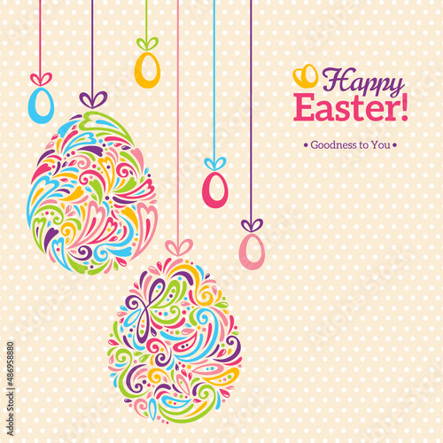 Easter eggs in doodle minimalism style with place for your text. Easter template design, greeting card. Abstract retro shape.
