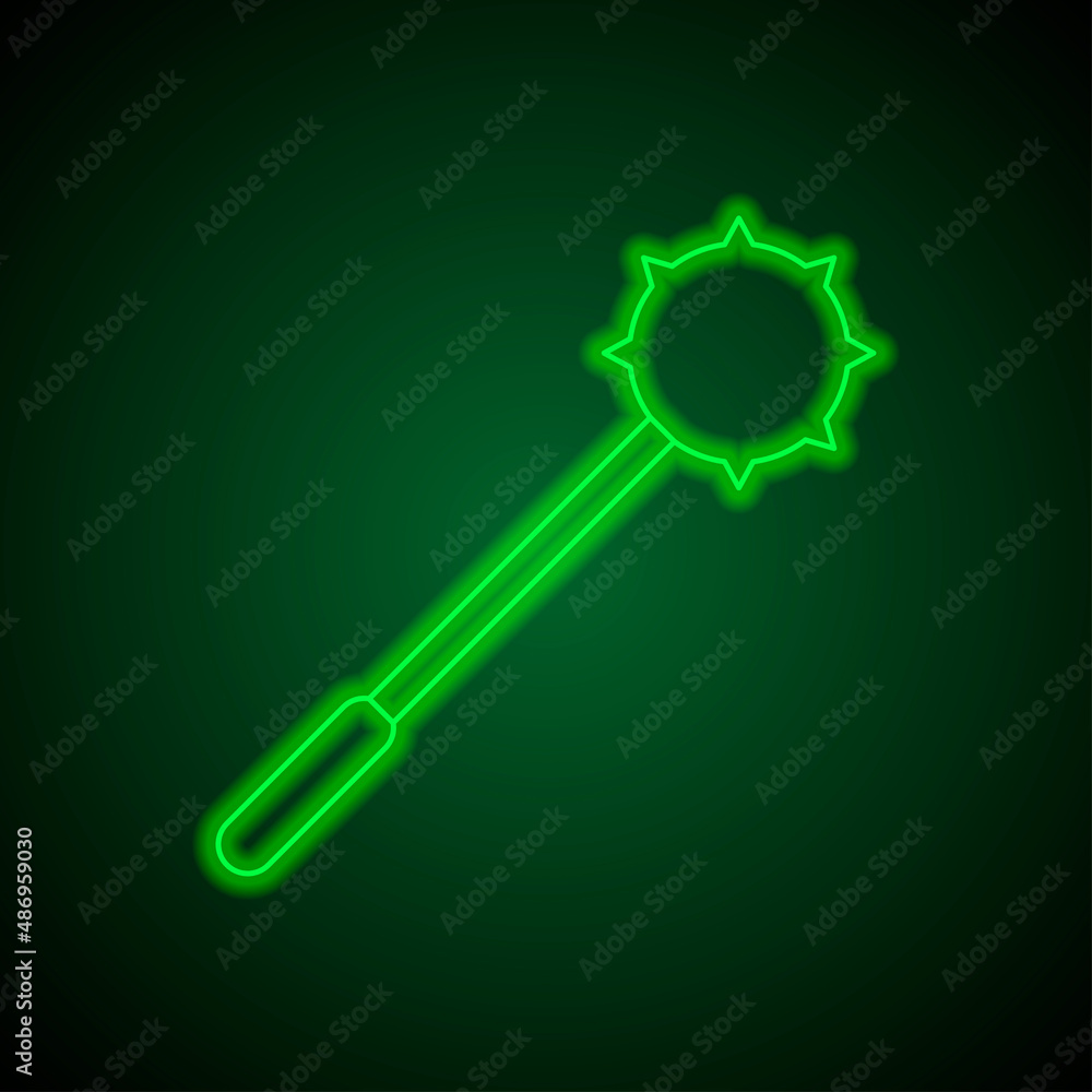 Mace simple icon. Flat desing. Green neon on black background with green light.ai Mace simple icon. Flat desing. Green neon on black background with green light.ai
