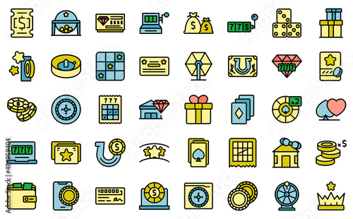 Sweepstake icons set outline vector. Chance activity. Lottery scam