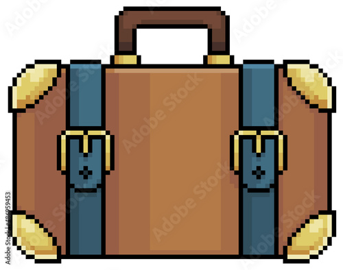 Pixel art travel bag vector icon for 8bit game on white background
