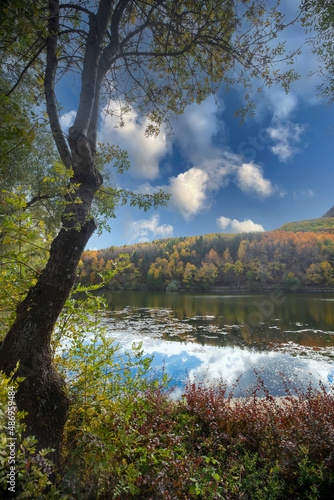 Wonderful lake view in the autumn forest. Reflection. Selective focus. High quality photo Ankara, Cubuk, Karagol