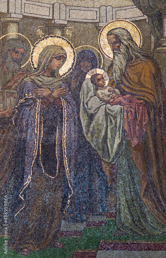 Adoration of Magi - detail of the Russian Orthodox Church of the Savior on Spilled Blood in Saint Petersburg, Russia