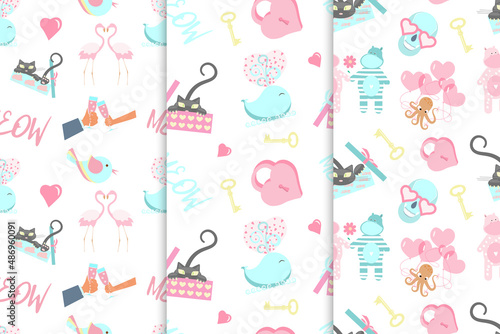 Set of Seamless pattern with cute animals