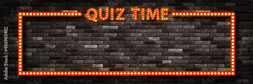 Vector realistic isolated marquee retro text of Quiz Time with frame on the wall background.