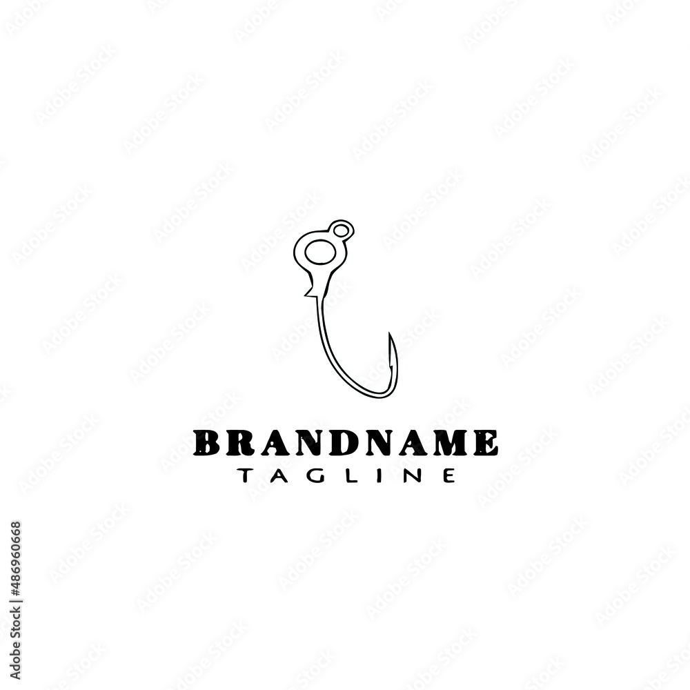 fishing hook logo cartoon design template icon black isolated vector illustration
