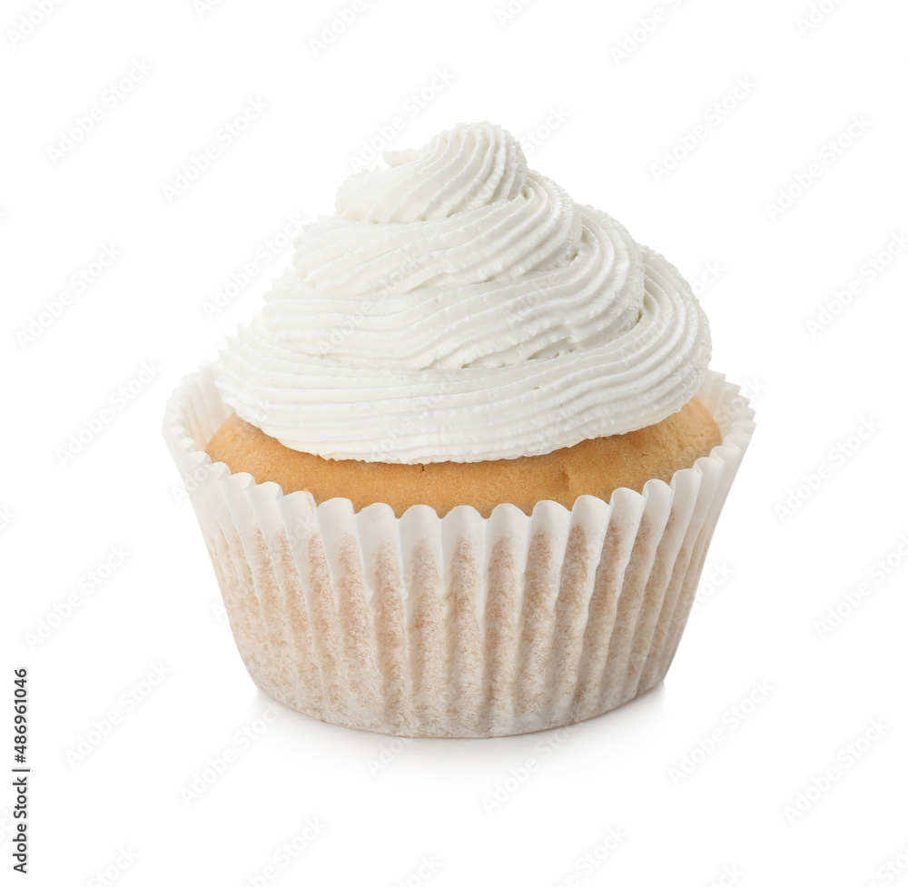 Tasty cupcake with frosting isolated on white Tasty cupcake with frosting isolated on white