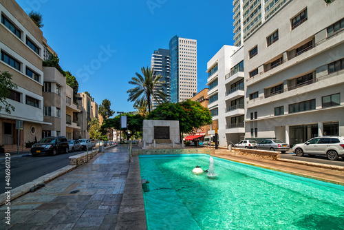 City street and buildings in Tel Aviv, Israel.