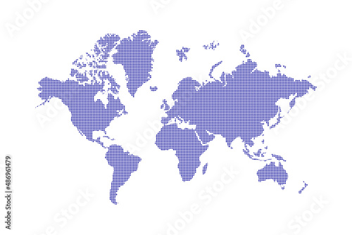 Blue dotted World map on white background