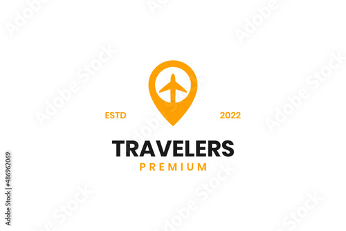 Free Download Travel agency logo with airplane and location icon design vector template - GFXLoad
