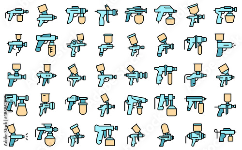 Paint sprayer icons set outline vector. Wrap coating. Automotive spray