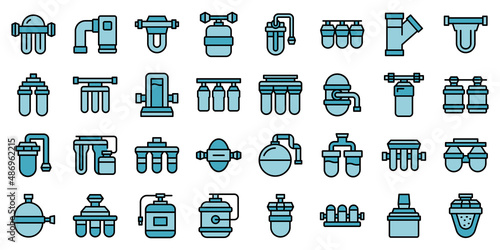 Reverse osmosis system icons set outline vector. Aqua filter. Water reverse