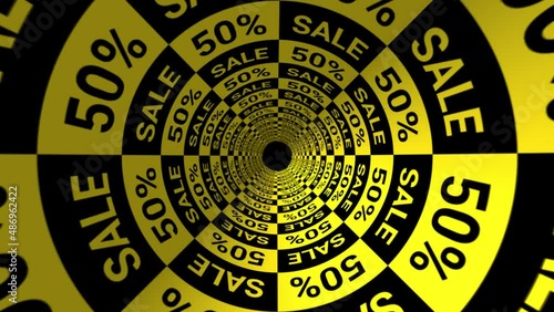 50% discount on holiday and seasonal sales. Promotional offer. Sale for Black Friday. Advertising animation for website, social media posts, stories. Motion design. Kitnetic typography.