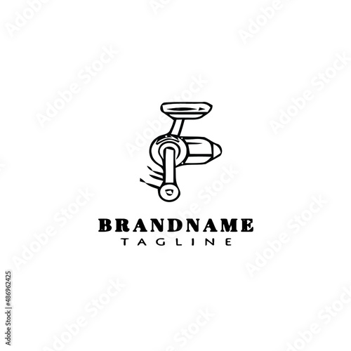 fishing reel logo cartoon design template icon black isolated vector illustration