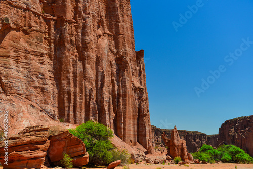 The sheer sandstone walls of the Talampaya Canyon, Talampaya National Park, La Rioja, Argentina photo