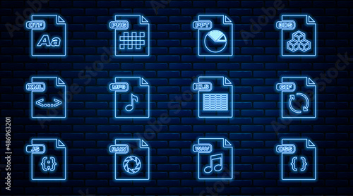 Set line CSS file document, GIF, PPT, MP3, XML, OTF, XLS and PNG icon. Vector