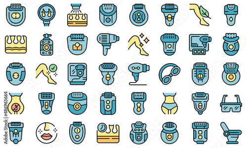 Epilator icons set outline vector. Laser depilation. Skincare treatment