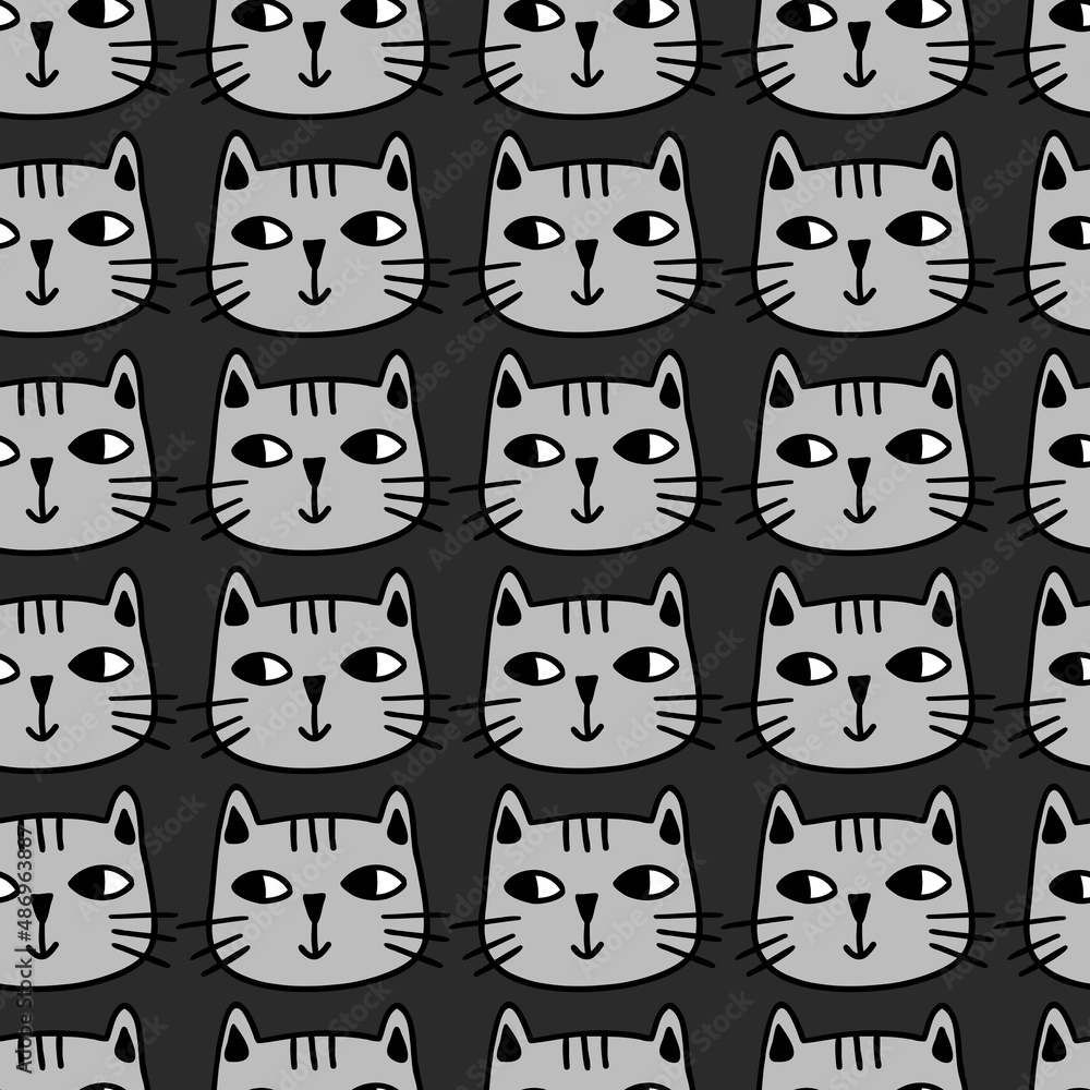 Fototapeta premium Cute cartoon cats seamless pattern. Vectorprint for t shirt, textile, fabric
