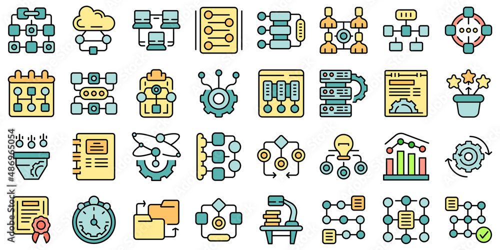 Obraz premium Workflow icons set outline vector. Sitemap plan. Hierarchy network
