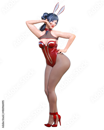Obraz na plátně Bunny Girl.Sexy woman long legs. Swimsuit corset and shoes.