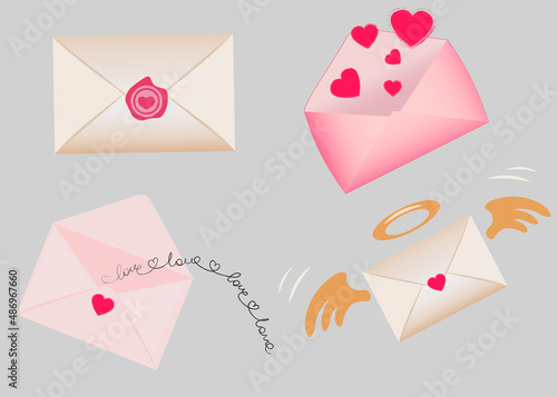 Vector set of the envelopes with hearts