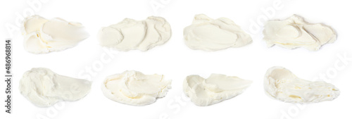 Tasty fresh cream cheese on white background. Banner design photo
