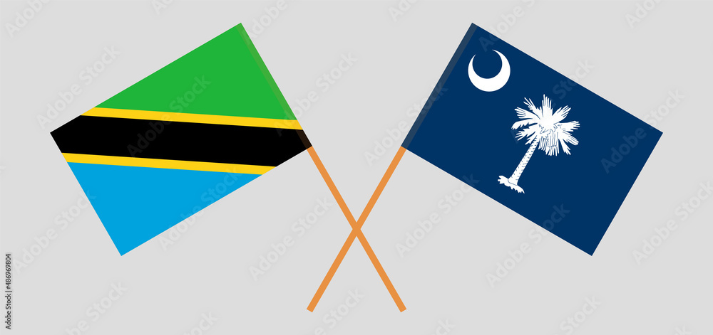 Crossed flags of Tanzania and The State of South Carolina. Official colors. Correct proportion Crossed flags of Tanzania and The State of South Carolina. Official colors. Correct proportion