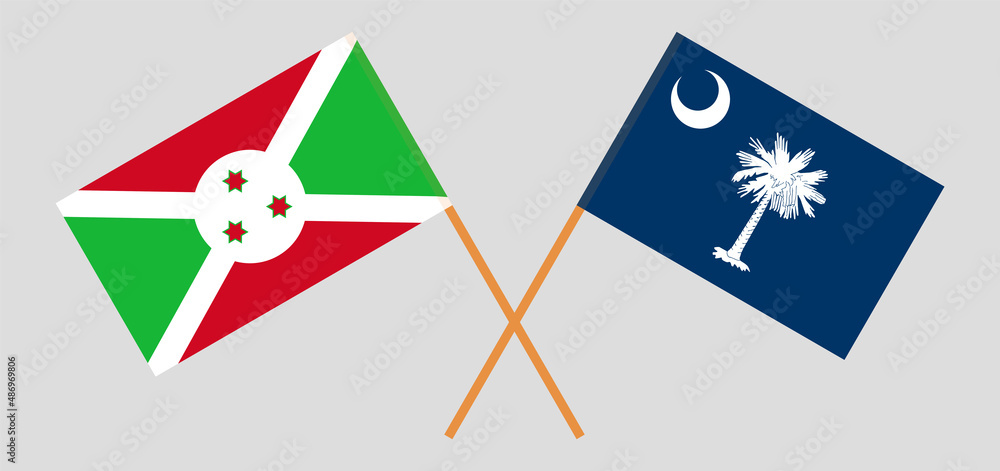 Crossed flags of Burundi and The State of South Carolina. Official colors. Correct proportion Crossed flags of Burundi and The State of South Carolina. Official colors. Correct proportion