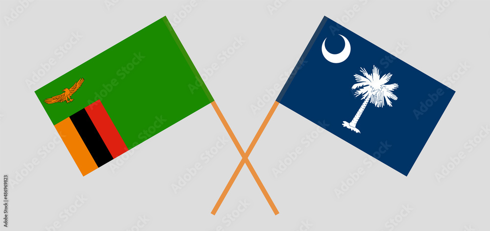 Crossed flags of Zambia and The State of South Carolina. Official colors. Correct proportion Crossed flags of Zambia and The State of South Carolina. Official colors. Correct proportion