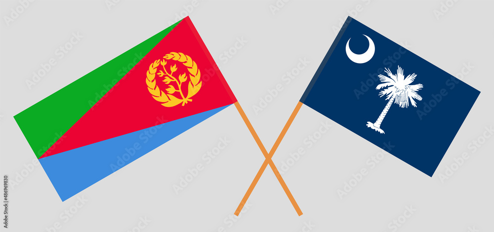 Crossed flags of Eritrea and The State of South Carolina. Official colors. Correct proportion Crossed flags of Eritrea and The State of South Carolina. Official colors. Correct proportion