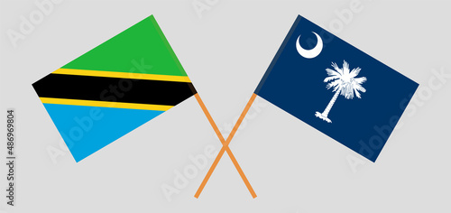 Crossed flags of Tanzania and The State of South Carolina. Official colors. Correct proportion
