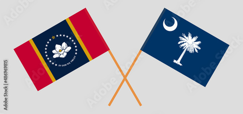 Crossed flags of The State of Mississippi and The State of South Carolina. Official colors. Correct proportion