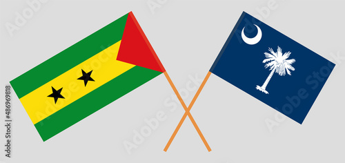 Crossed flags of Sao Tome and Principe and The State of South Carolina. Official colors. Correct proportion