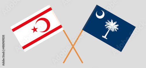 Crossed flags of Northern Cyprus and The State of South Carolina. Official colors. Correct proportion
