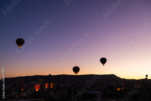 Balloons taking off at sunrise in Cappadocia