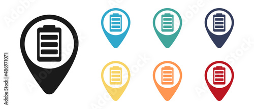 Battery, energy, power concept vector icon set, label on the map. Set of multicolored icons. Illustratione