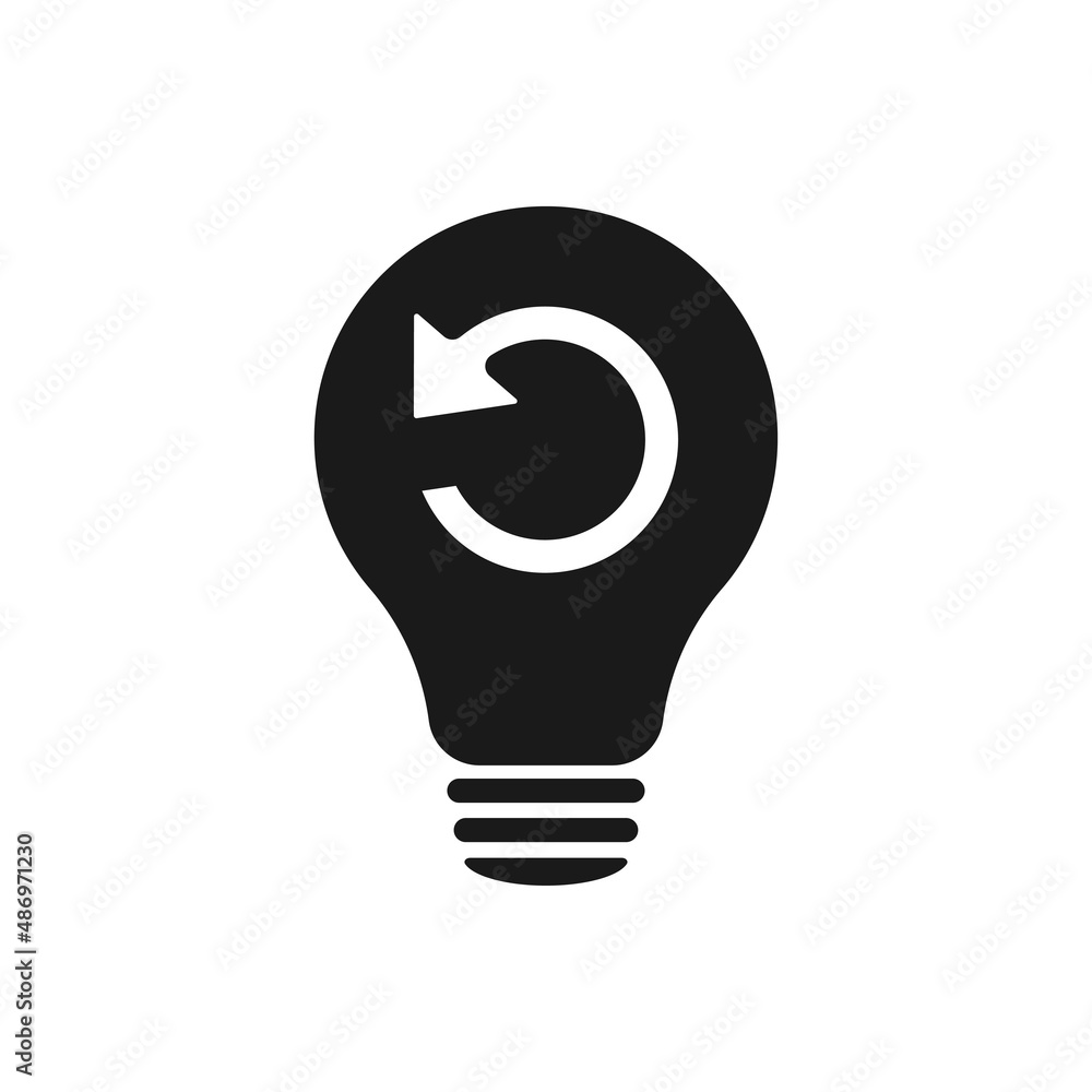 Refresh signs in light bulb icon. Lamp icon. Illustration. Refresh signs in light bulb icon. Lamp icon. Illustration.