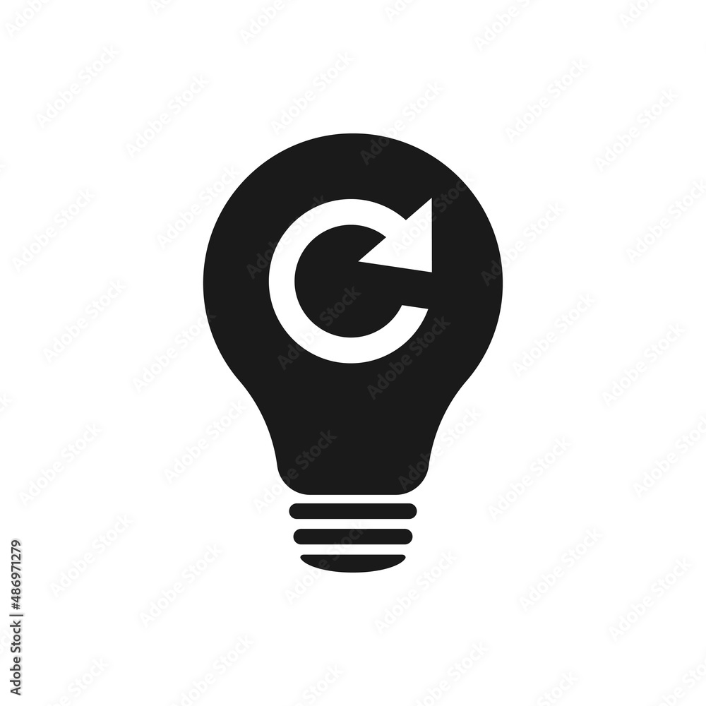 Refresh signs in light bulb icon. Lamp icon. Illustration. Refresh signs in light bulb icon. Lamp icon. Illustration.