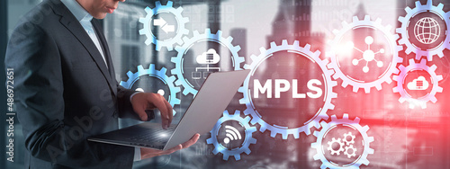Photos MPLS. Multiprotocol Label Switching on virtual screen. 2022