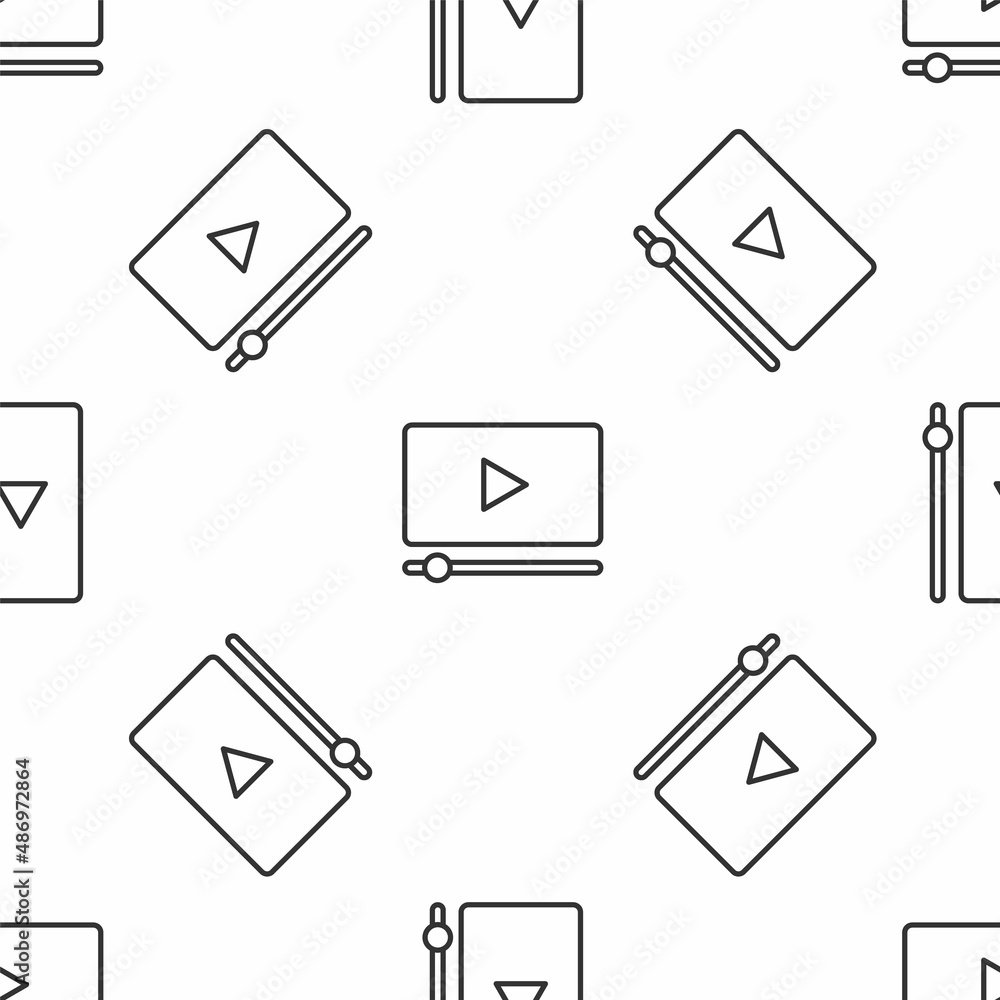 Grey line Online play video icon isolated seamless pattern on white background. Film strip with play sign. Vector Grey line Online play video icon isolated seamless pattern on white background. Film strip with play sign. Vector