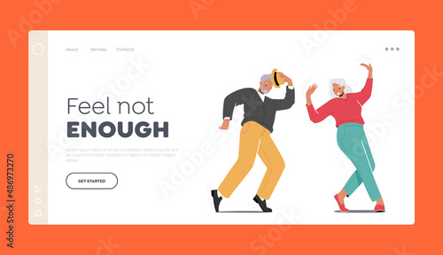 Cheerful Senior Man and Woman Dancing Landing Page Template. Happy Old Characters Couple Active Sparetime, Hobby