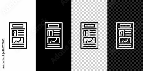 Set line News icon isolated on black and white background. Newspaper sign. Mass media symbol. Vector