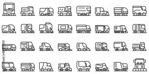 Sweeper icons set outline vector. Street truck. Machine broom