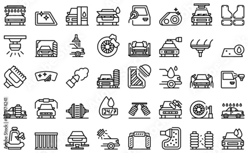 Automated car wash icons set outline vector. Car auto. Vehicle transport