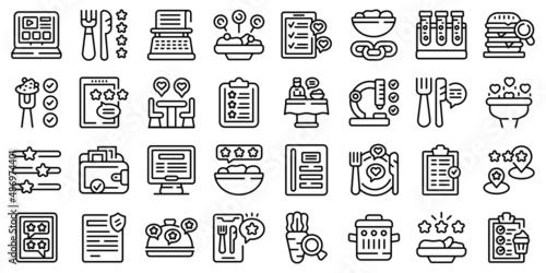 Food critic icons set outline vector. Restaurant food. Social review