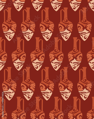 Seamless pattern with antique amphoras for textile, fabric manufacturing, wallpaper, covers, surface, print, gift wrap, scrapbooking. Vintage style. Vector.