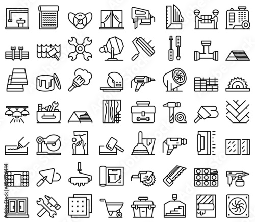DIY repair icons set outline vector. Worker repair. Construction house