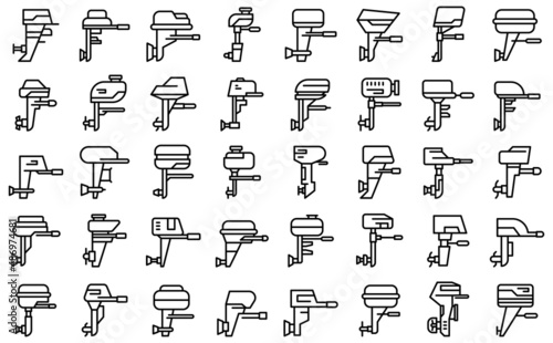 Outboard motor icons set outline vector. Boat engine. Propeller motorboat