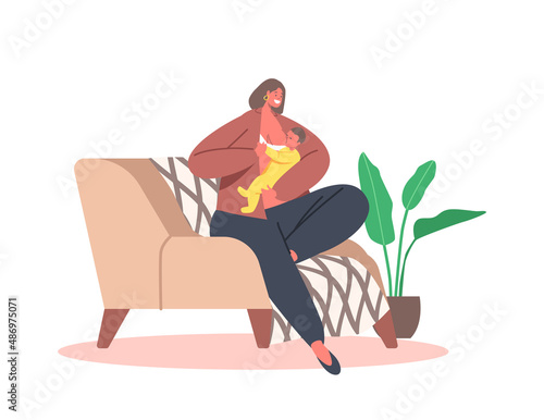 Breastfeeding, Healthy Natural Nutrition for Newborn Child Concept, Infant Health Care, Female Feeding Baby with Breast