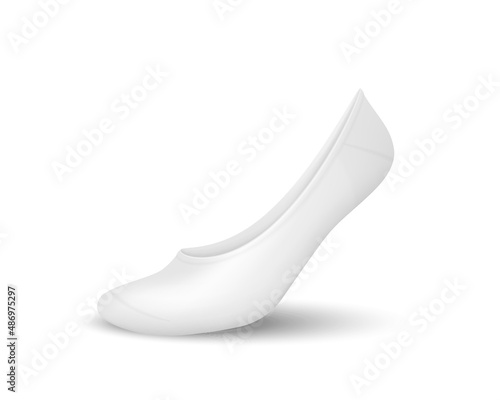 Template of white no show sock on invisible leg realistic. Blank sport sock for men and women