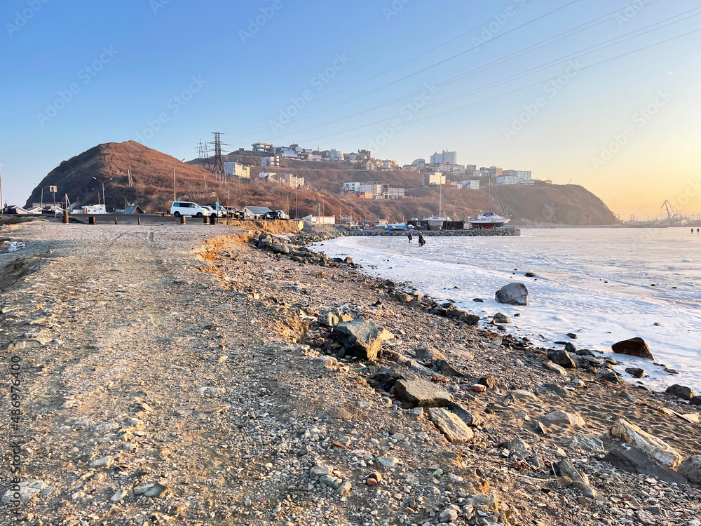 Vladivostok, Shkota Peninsula on a sunny January day